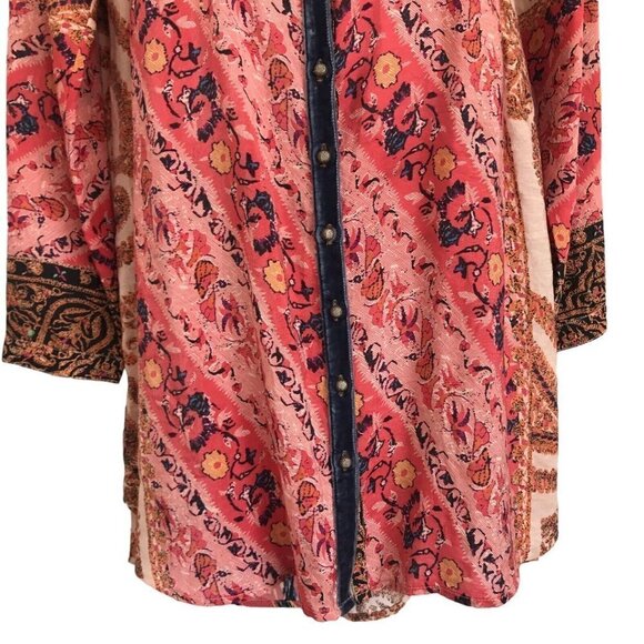 Soft Surrounding Brynn Medium Button Tunic Shirt Floral Paisley Silk Velvet Trim - Picture 9 of 12